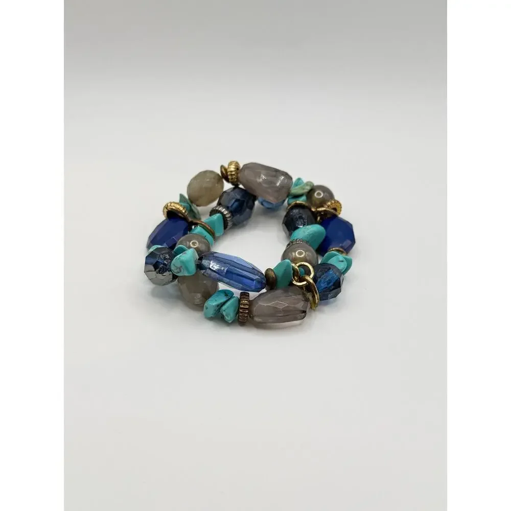 💙 Blue Turquoise Linked Double Wrap Bracelet
